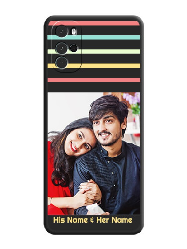 Custom Color Stripes with Photo and Text on Photo on Space Black Soft Matte Mobile Case - Moto G22