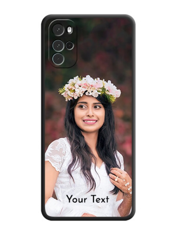 Custom Full Single Pic Upload With Text On Space Black Personalized Soft Matte Phone Covers -Motorola Moto G22