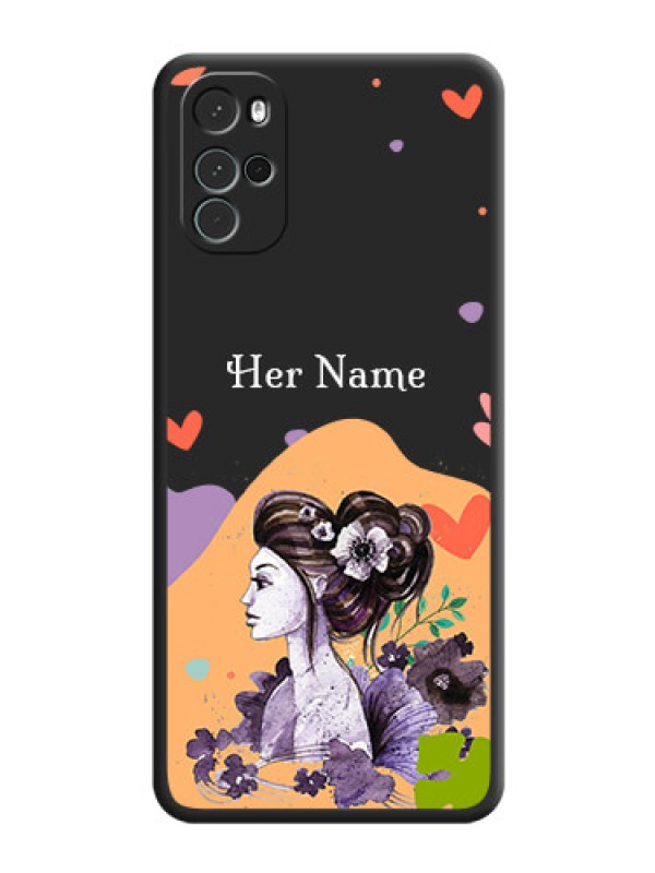 Custom Namecase For Her With Fancy Lady Image On Space Black Personalized Soft Matte Phone Covers -Motorola Moto G22
