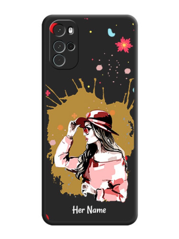Custom Mordern Lady With Color Splash Background With Custom Text On Space Black Personalized Soft Matte Phone Covers -Motorola Moto G22