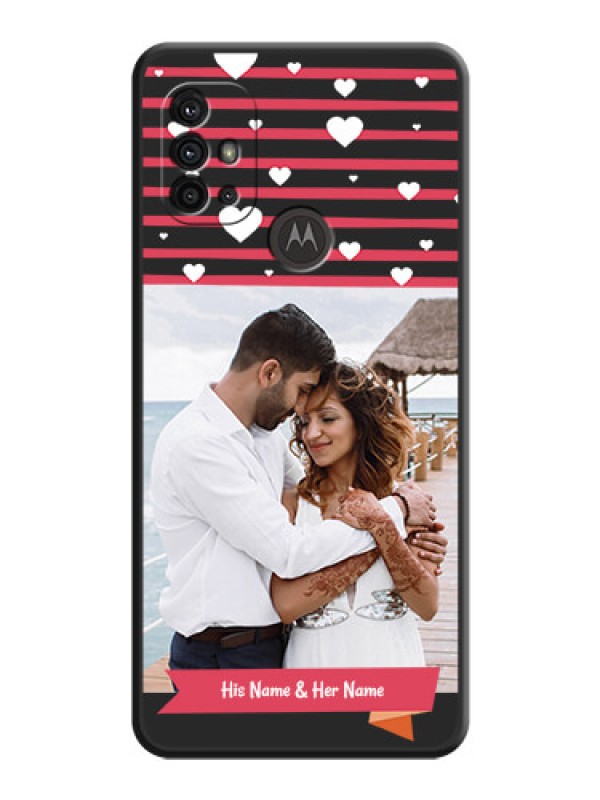 Custom White Color Love Symbols with Pink Lines Pattern on Space Black Custom Soft Matte Phone Cases - Motorola Moto G30