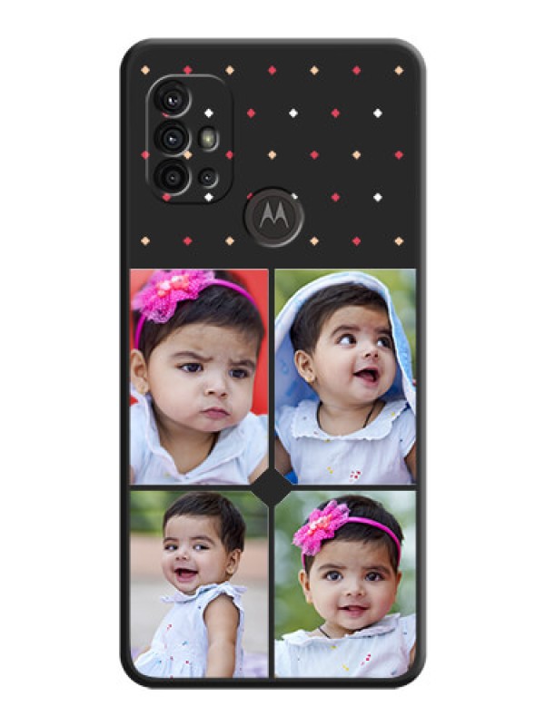 Custom Multicolor Dotted Pattern with 4 Image Holder on Space Black Custom Soft Matte Phone Cases - Motorola Moto G30