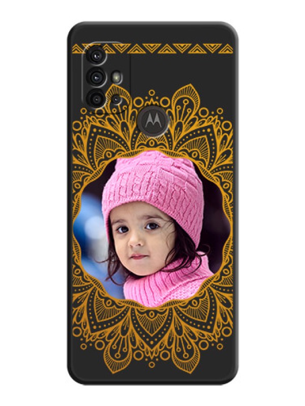 Custom Round Image with Floral Design on Photo on Space Black Soft Matte Mobile Cover - Motorola Moto G30