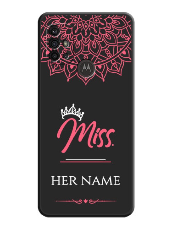 Custom Mrs Name with Floral Design on Space Black Personalized Soft Matte Phone Covers - Motorola Moto G30