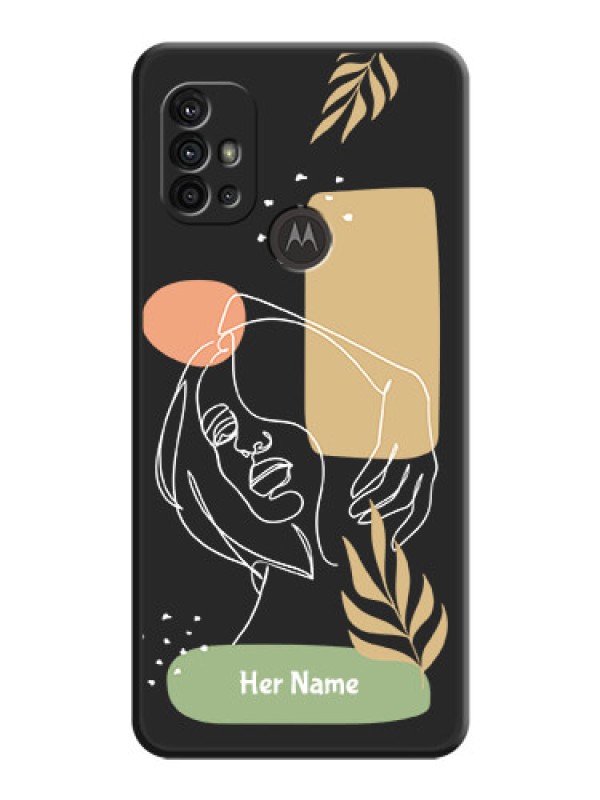 Custom Custom Text With Line Art Of Women & Leaves Design On Space Black Personalized Soft Matte Phone Covers -Motorola Moto G30