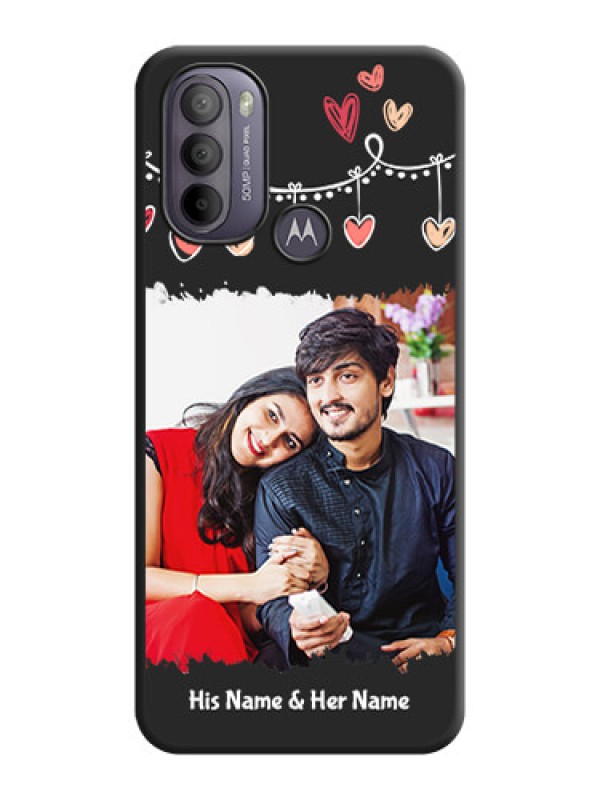 Custom Pink Love Hangings with Name on Space Black Custom Soft Matte Phone Cases - Moto G31