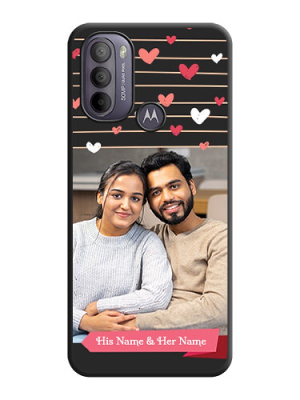 Custom Love Pattern with Name on Pink Ribbon  on Photo on Space Black Soft Matte Back Cover - Moto G31