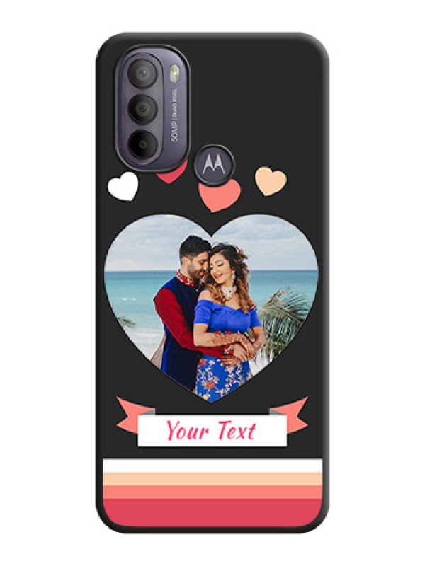 Custom Love Shaped Photo with Colorful Stripes on Personalised Space Black Soft Matte Cases - Moto G31