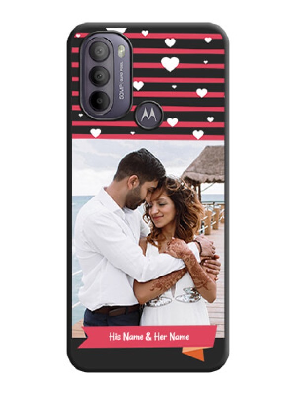 Custom White Color Love Symbols with Pink Lines Pattern on Space Black Custom Soft Matte Phone Cases - Moto G31