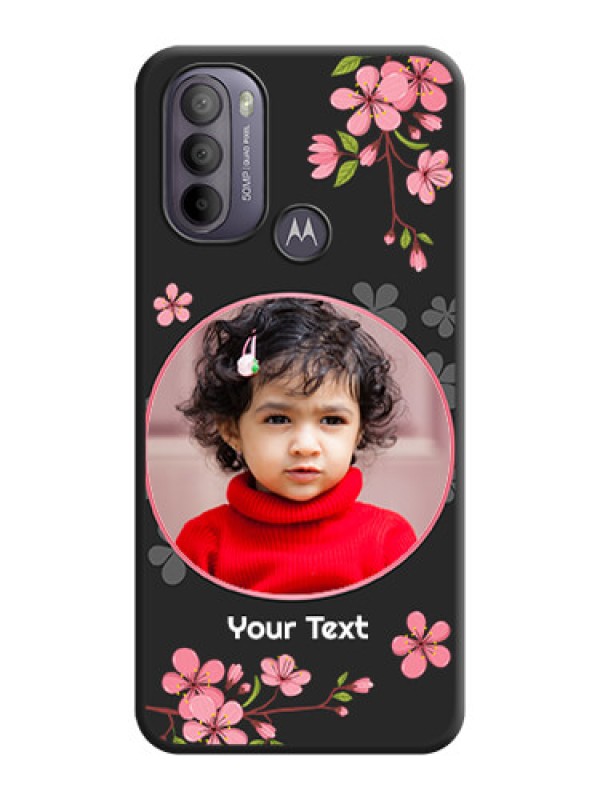 Custom Round Image with Pink Color Floral Design on Photo on Space Black Soft Matte Back Cover - Moto G31
