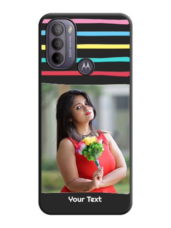 Custom Multicolor Lines with Image on Space Black Personalized Soft Matte Phone Covers - Moto G31