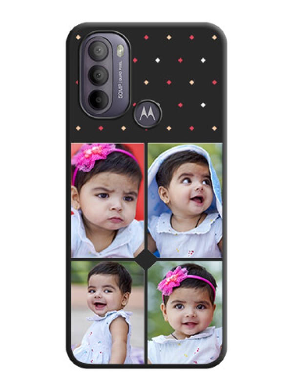 Custom Multicolor Dotted Pattern with 4 Image Holder on Space Black Custom Soft Matte Phone Cases - Moto G31