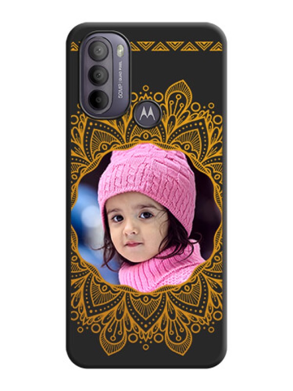 Custom Round Image with Floral Design on Photo on Space Black Soft Matte Mobile Cover - Moto G31