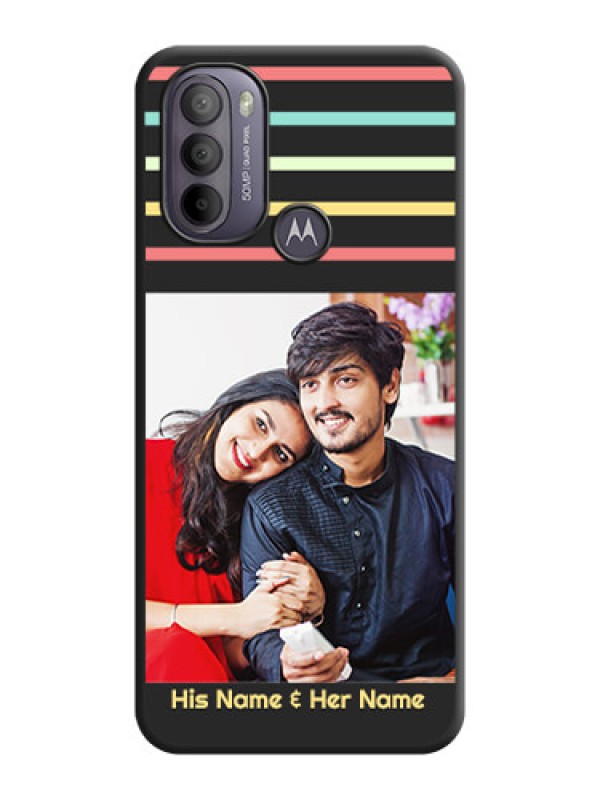 Custom Color Stripes with Photo and Text on Photo on Space Black Soft Matte Mobile Case - Moto G31