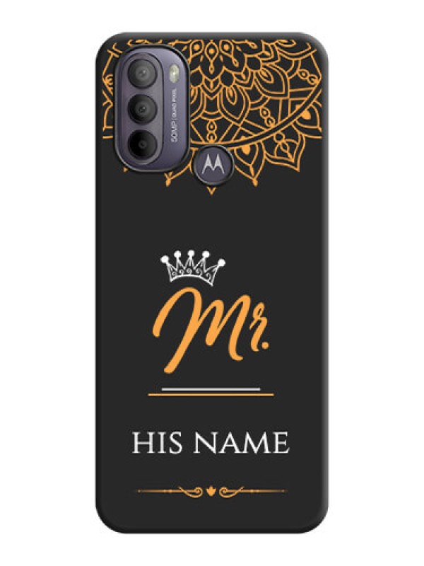 Custom Mr Name with Floral Design  on Personalised Space Black Soft Matte Cases - Moto G31