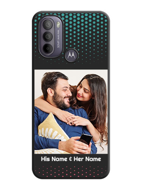 Custom Faded Dots with Grunge Photo Frame and Text on Space Black Custom Soft Matte Phone Cases - Moto G31