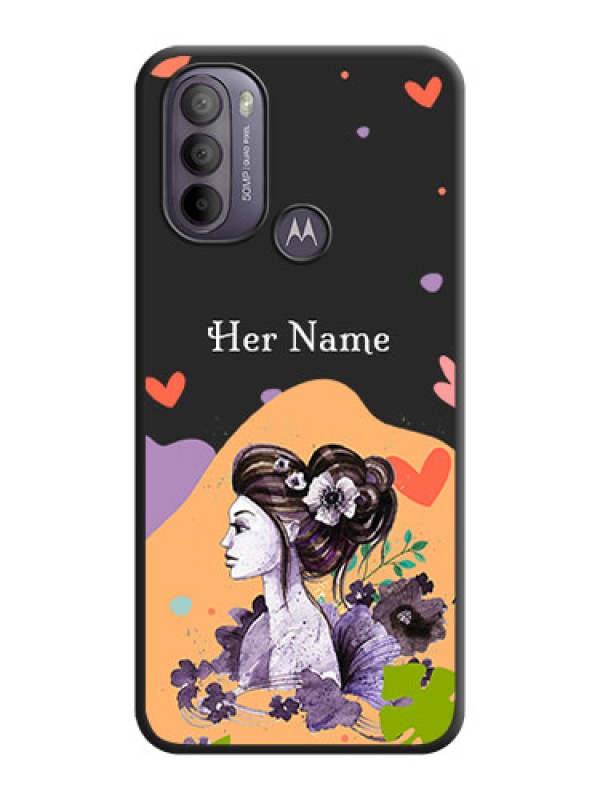 Custom Namecase For Her With Fancy Lady Image On Space Black Personalized Soft Matte Phone Covers -Motorola Moto G31