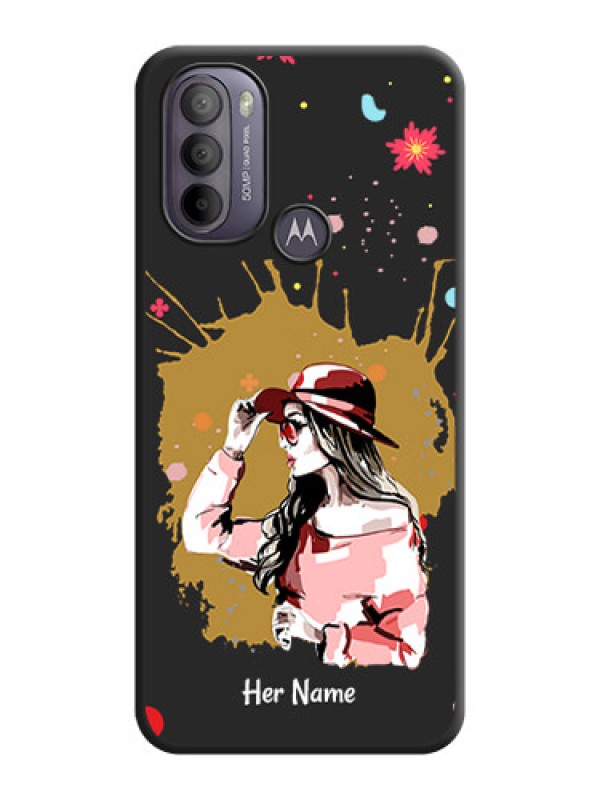 Custom Mordern Lady With Color Splash Background With Custom Text On Space Black Personalized Soft Matte Phone Covers -Motorola Moto G31