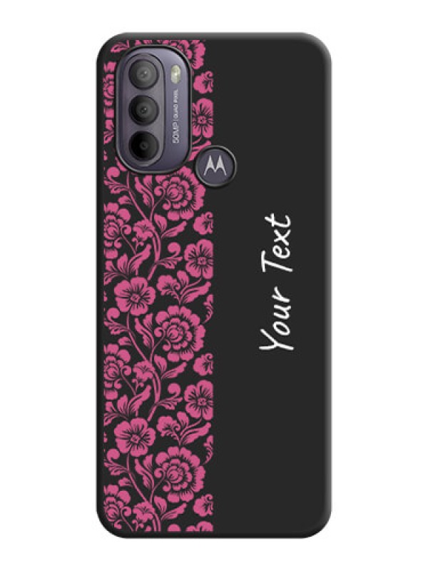 Custom Pink Floral Pattern Design With Custom Text On Space Black Personalized Soft Matte Phone Covers -Motorola Moto G31