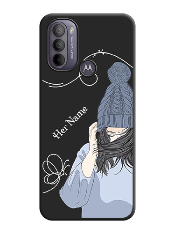 Custom Girl With Blue Winter Outfiit Custom Text Design On Space Black Personalized Soft Matte Phone Covers -Motorola Moto G31