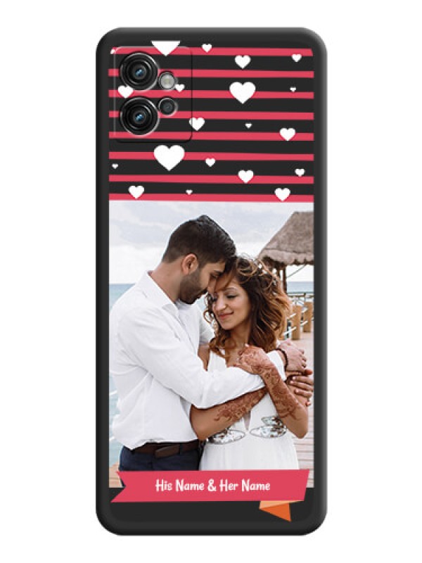 Custom White Color Love Symbols with Pink Lines Pattern on Space Black Custom Soft Matte Phone Cases - Motorola Moto G32