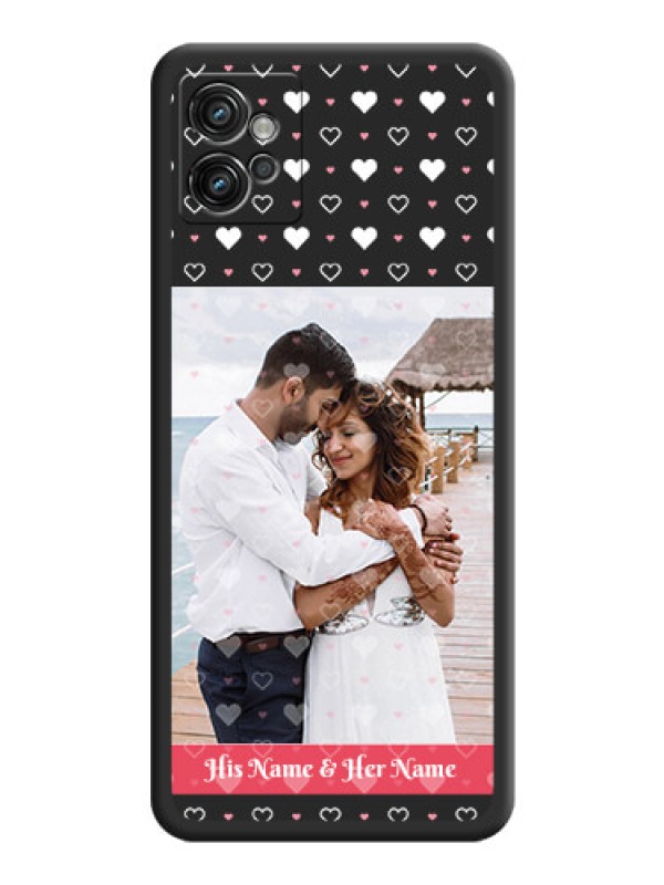 Custom White Color Love Symbols with Text Design on Photo on Space Black Soft Matte Phone Cover - Motorola Moto G32