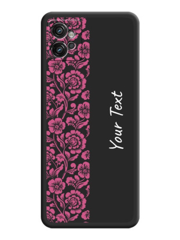 Custom Pink Floral Pattern Design With Custom Text On Space Black Personalized Soft Matte Phone Covers -Motorola Moto G32