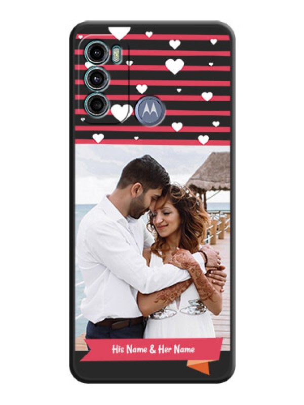 Custom White Color Love Symbols with Pink Lines Pattern on Space Black Custom Soft Matte Phone Cases - Motorola Moto G40 Fusion