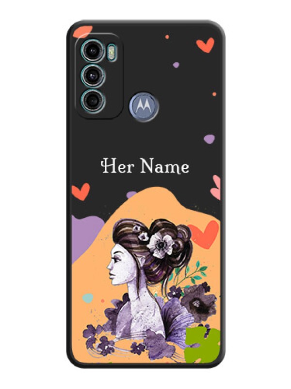 Custom Namecase For Her With Fancy Lady Image On Space Black Personalized Soft Matte Phone Covers -Motorola Moto G40 Fusion