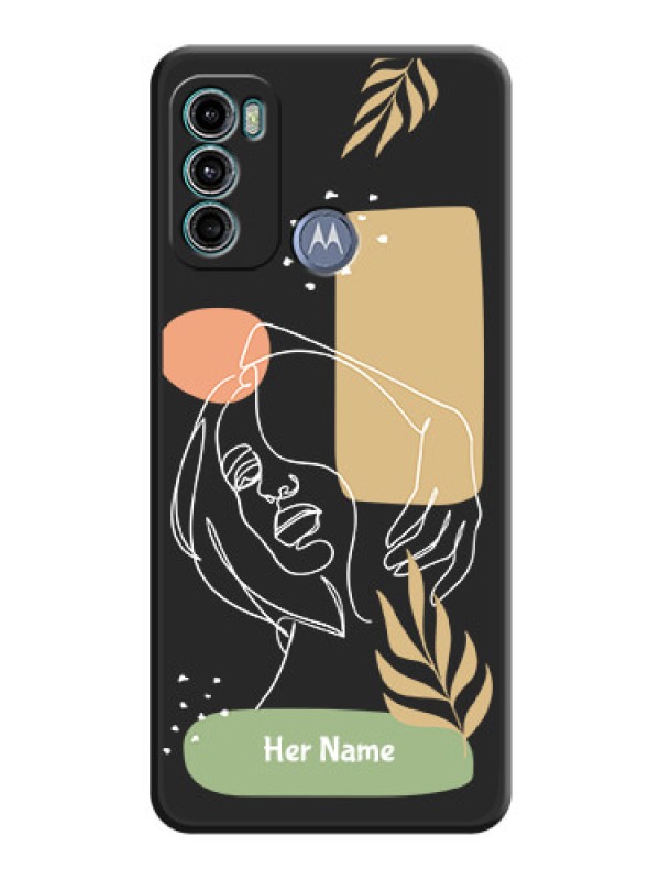 Custom Custom Text With Line Art Of Women & Leaves Design On Space Black Personalized Soft Matte Phone Covers -Motorola Moto G40 Fusion