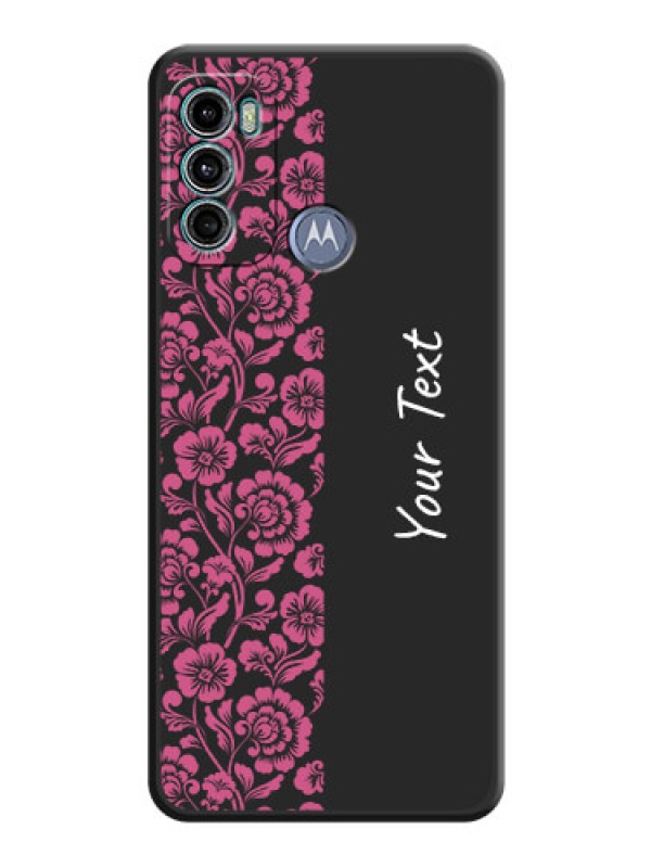 Custom Pink Floral Pattern Design With Custom Text On Space Black Personalized Soft Matte Phone Covers -Motorola Moto G40 Fusion