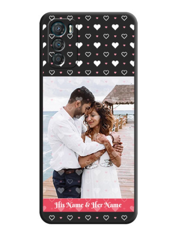Custom White Color Love Symbols with Text Design on Photo on Space Black Soft Matte Phone Cover - Motorola Moto G42