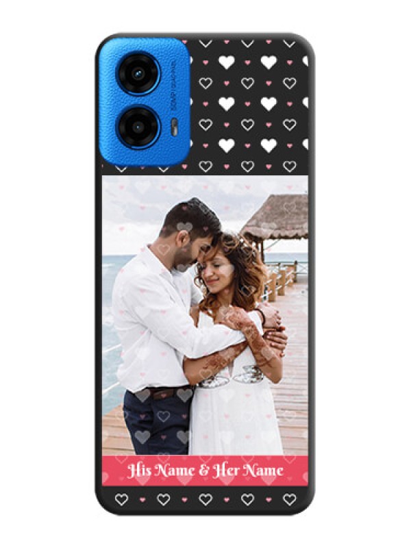 Custom White Color Love Symbols with Text Design on Photo On Space Black Custom Soft Matte Mobile Back Cover - Motorola Moto G45 5G