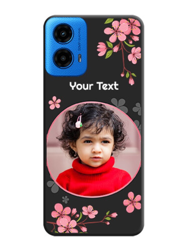 Custom Round Image with Pink Color Floral Design on Photo On Space Black Custom Soft Matte Mobile Back Cover - Motorola Moto G45 5G