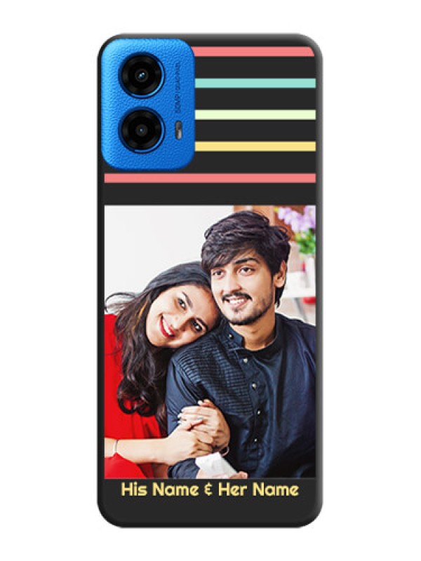 Custom Color Stripes with Photo and Text on Photo On Space Black Custom Soft Matte Mobile Back Cover - Motorola Moto G45 5G