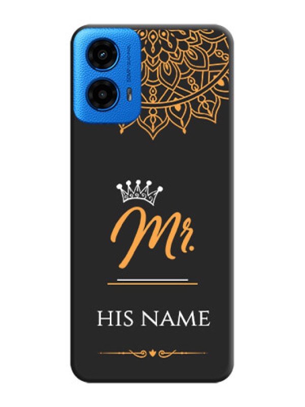 Custom Mr Name with Floral Design On Space Black Custom Soft Matte Mobile Back Cover - Motorola Moto G45 5G