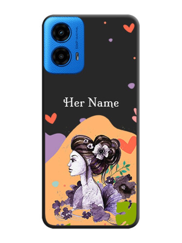 Custom Namecase For Her With Fancy Lady Image On Space Black Custom Soft Matte Mobile Back Cover - Motorola Moto G45 5G