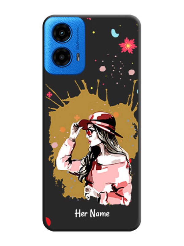 Custom Mordern Lady With Color Splash Background With Custom Text On Space Black Custom Soft Matte Mobile Back Cover - Motorola Moto G45 5G