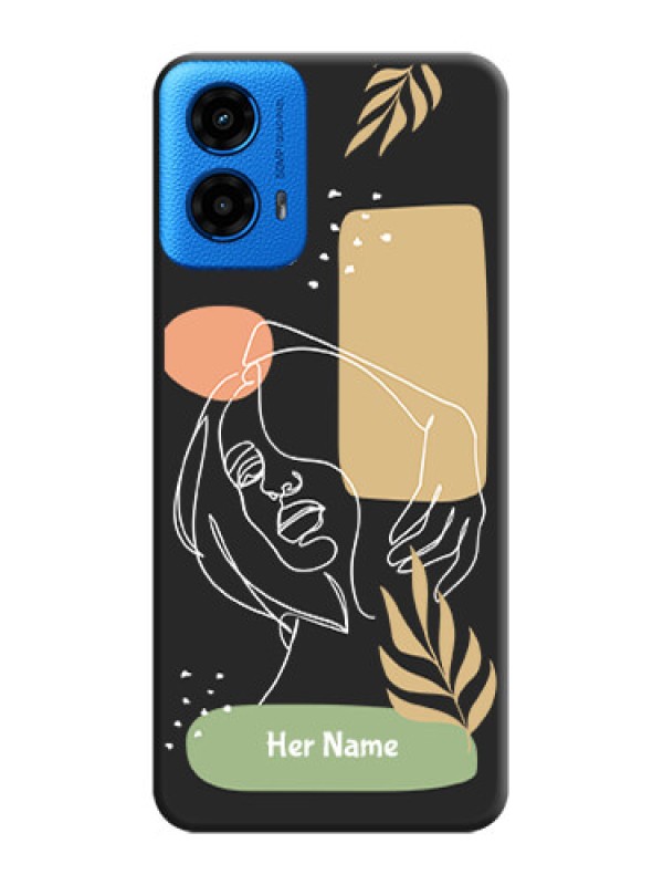 Custom Custom Text With Line Art Of Women & Leaves Design On Space Black Custom Soft Matte Mobile Back Cover - Motorola Moto G45 5G