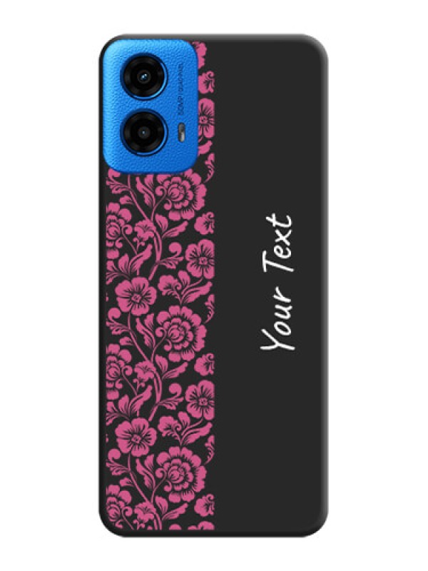 Custom Pink Floral Pattern Design With Custom Text On Space Black Custom Soft Matte Mobile Back Cover - Motorola Moto G45 5G