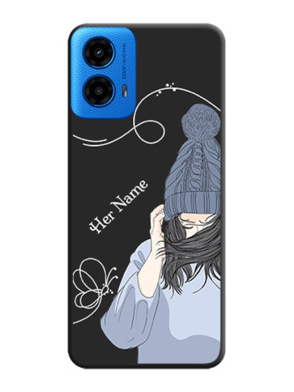 Custom Girl With Blue Winter Outfiit Custom Text Design On Space Black Custom Soft Matte Mobile Back Cover - Motorola Moto G45 5G