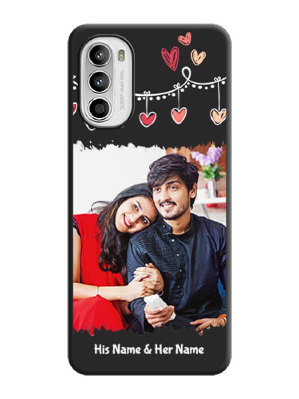 Custom Pink Love Hangings with Name on Space Black Custom Soft Matte Phone Cases - Moto G52