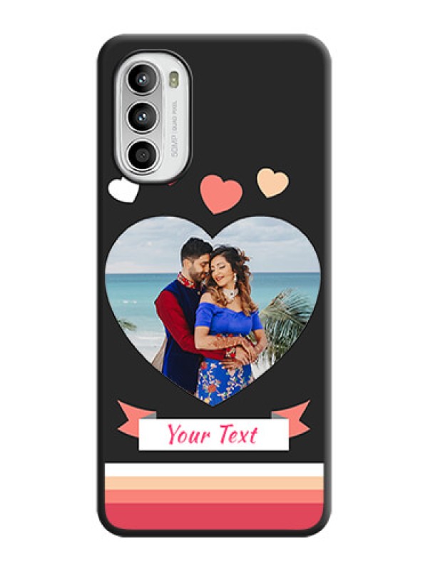 Custom Love Shaped Photo with Colorful Stripes on Personalised Space Black Soft Matte Cases - Moto G52