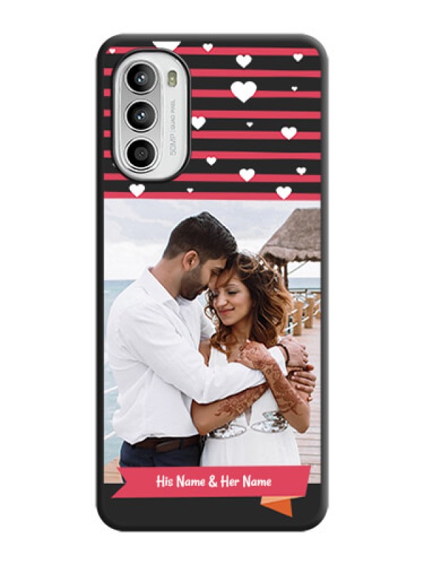 Custom White Color Love Symbols with Pink Lines Pattern on Space Black Custom Soft Matte Phone Cases - Moto G52