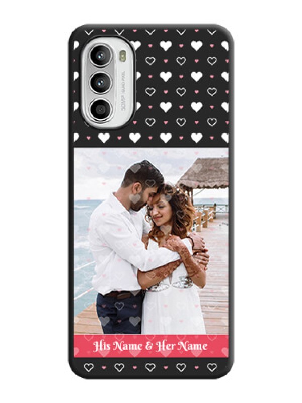 Custom White Color Love Symbols with Text Design on Photo on Space Black Soft Matte Phone Cover - Moto G52