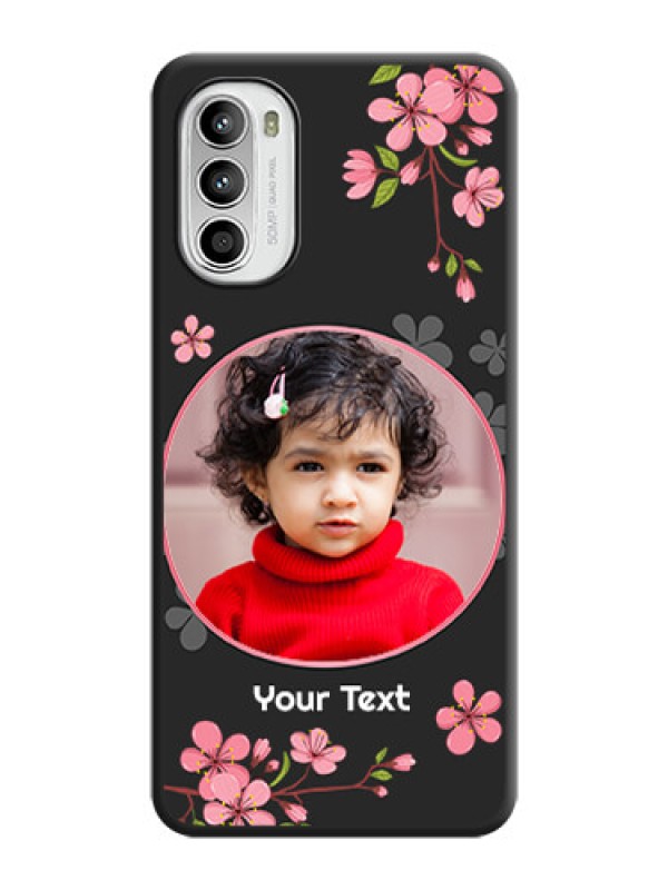 Custom Round Image with Pink Color Floral Design on Photo on Space Black Soft Matte Back Cover - Moto G52