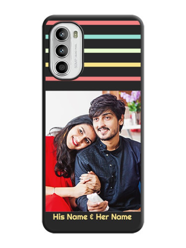 Custom Color Stripes with Photo and Text on Photo on Space Black Soft Matte Mobile Case - Moto G52