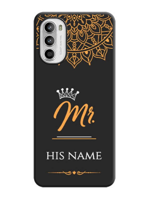 Custom Mr Name with Floral Design  on Personalised Space Black Soft Matte Cases - Moto G52