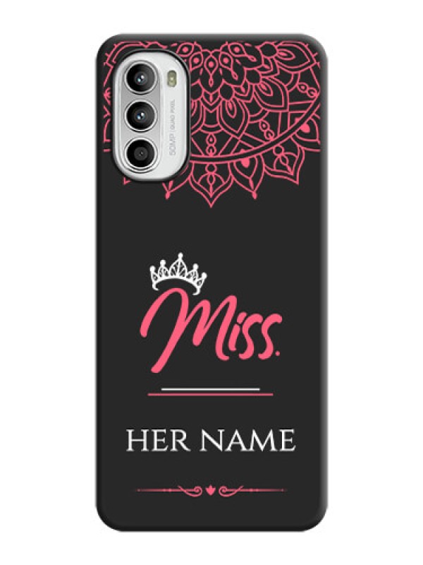 Custom Mrs Name with Floral Design on Space Black Personalized Soft Matte Phone Covers - Moto G52