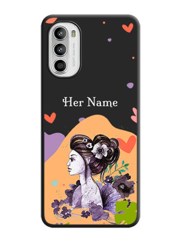 Custom Namecase For Her With Fancy Lady Image On Space Black Personalized Soft Matte Phone Covers -Motorola Moto G52